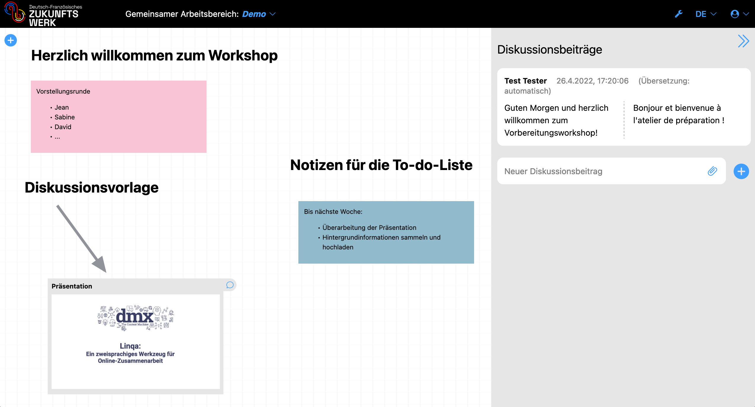 Animated gif showing Linqa language switch